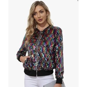 Cresay Jacket 2XL Sequin Fitted Long Sleeve Front Zip Blazer Bomber Style